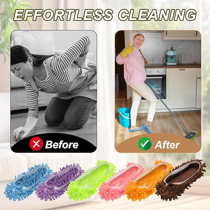 uxcell 4 Pcs Mop Slippers, Mop Socks Microfiber Shoe Covers Washable Mopping Slippers for Floor Cleaning Office Home Use Women Men, White Trim, Orange