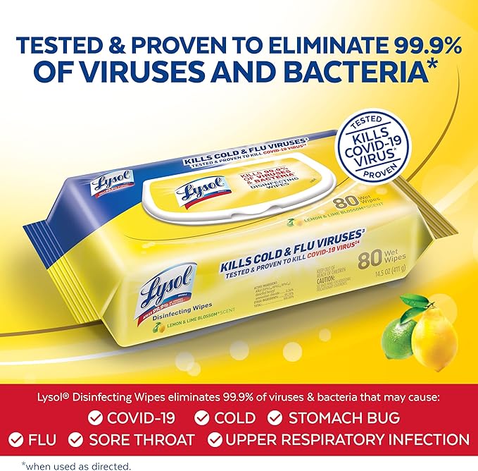 Lysol Disinfectant Handi-Pack Wipes, Multi-Surface Antibacterial Cleaning Wipes, for Disinfecting and Cleaning, Lemon and Lime Blossom, 480 Count (Pack of 6)