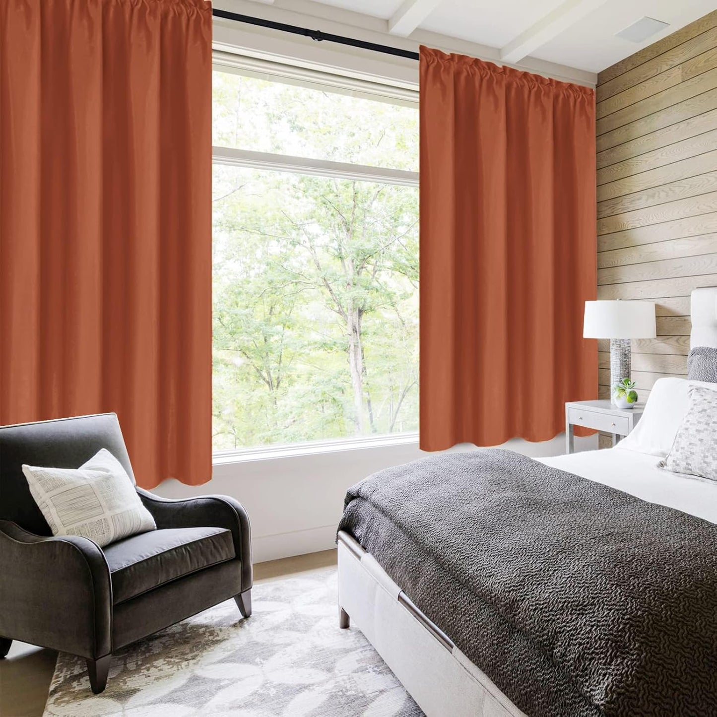 DWCN Blackout Curtains Thermal Insulated, Energy Saving & Noise Reducing Bedroom and Living Room Curtains, Burnt Ochre, W 42x L 45 Inch, Set of 2 Rod Pocket Curtain Panels