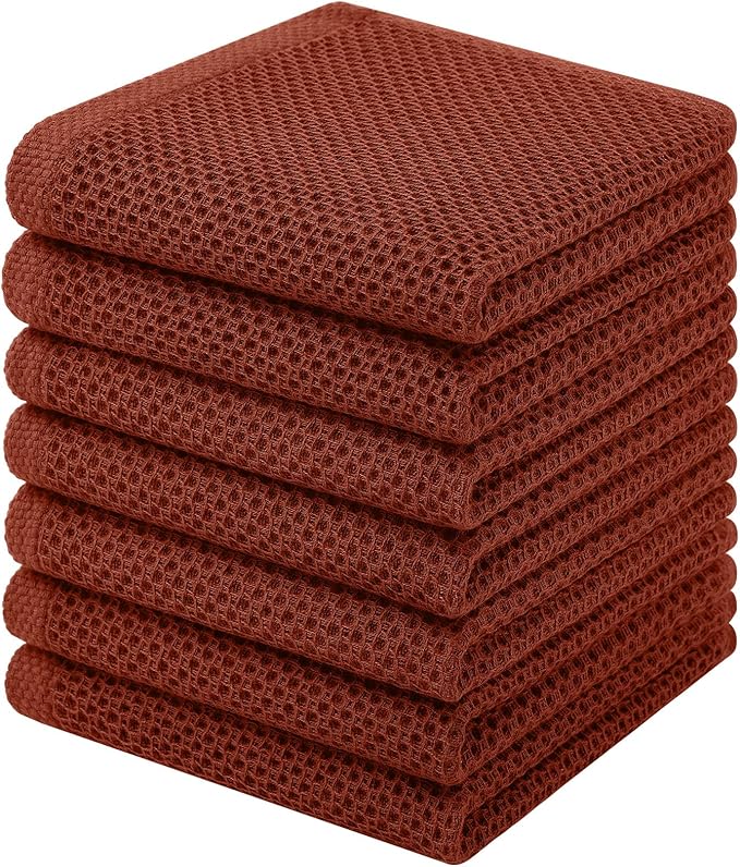 Homaxy 100% Cotton Waffle Weave Kitchen Dish Cloths, 7-Pack Ultra Soft Absorbent Dish Towels, Quick Drying Dish Rags, 12 x 12 Inches, Rust