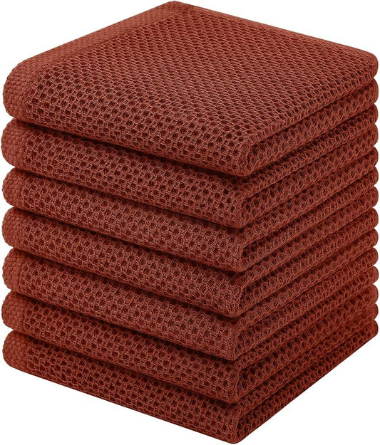 Homaxy 100% Cotton Waffle Weave Kitchen Dish Cloths, 7-Pack Ultra Soft Absorbent Dish Towels, Quick Drying Dish Rags, 12 x 12 Inches, Rust
