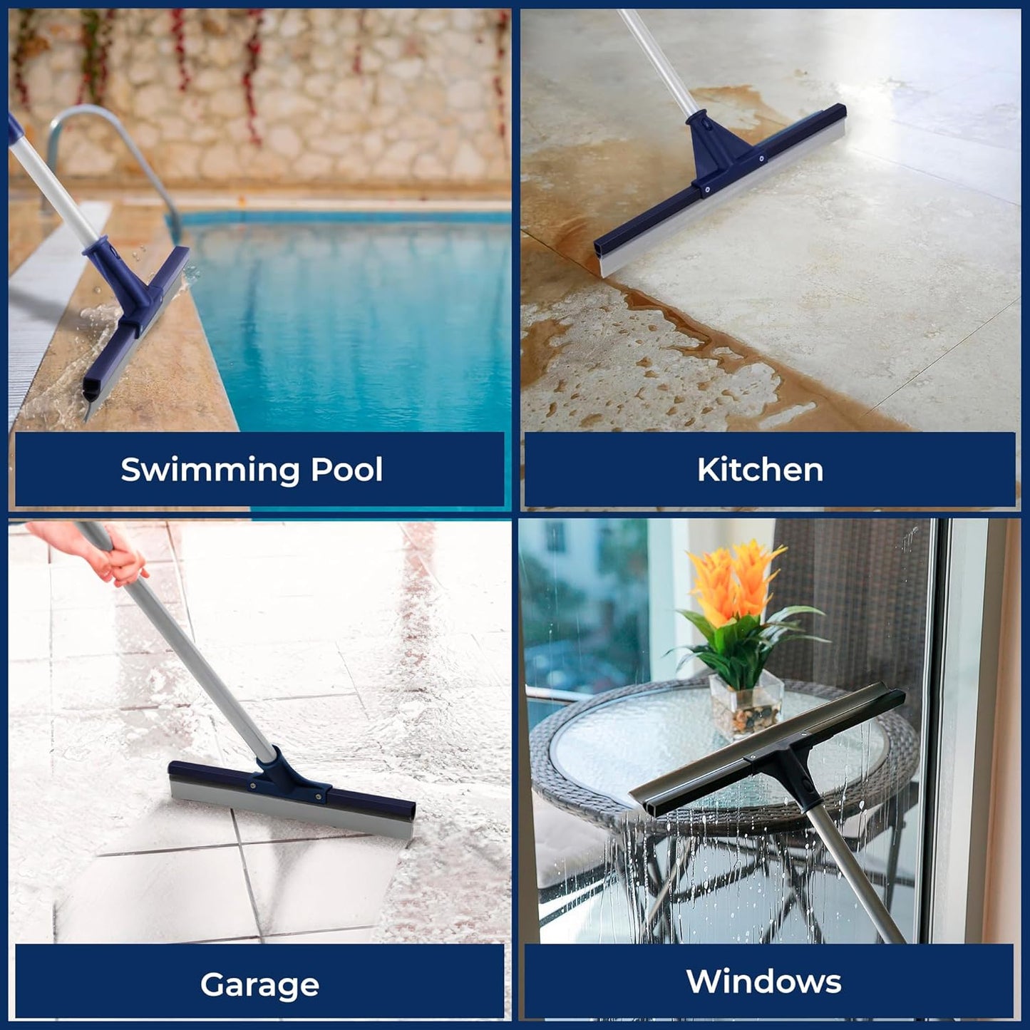 DSV Standard Floor Squeegee for Concrete Floor, 17.5" Large Floor Squeegee Broom for Floor, Heavy Duty Floor Squeegee for Tile Floor with 62" Handle for Garage, Deck, Bathroom, Window, Glass