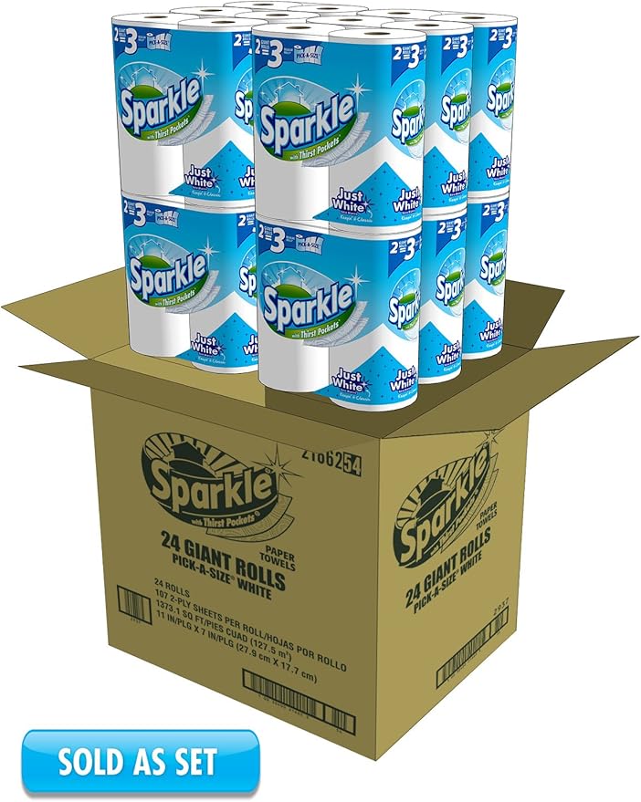 Sparkle Pick-A-Size Paper Towels, 24 Triple Rolls = 72 Regular Rolls, Everyday Value Paper Towel With Full And Half Sheets