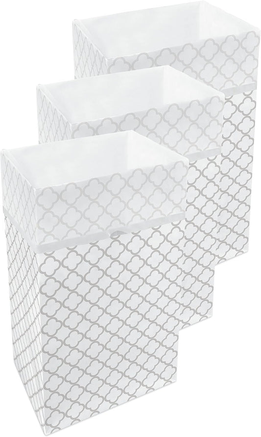 30 Gallon Disposable Pop-Up Trash Cans (3-Pack) with Fitted Bags – Foldable Garbage & Recycling Bins for Parties, Events & Kitchen (Trellis, 30" H x 14" W x 17" D)