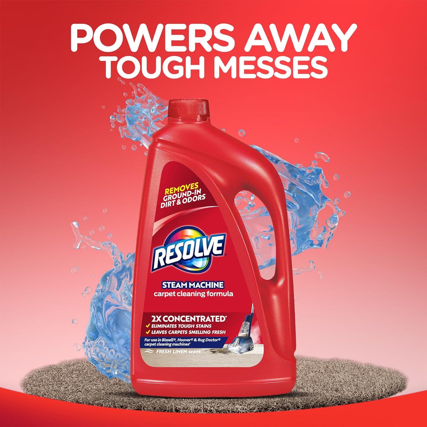 Resolve Steam Carpet Cleaner Solution Shampoo, 60 fl oz, 2X Concentrate, Safe for Bissell, Hoover & Rug Doctor, Carpet Cleaner, Carpet Cleaner Solution