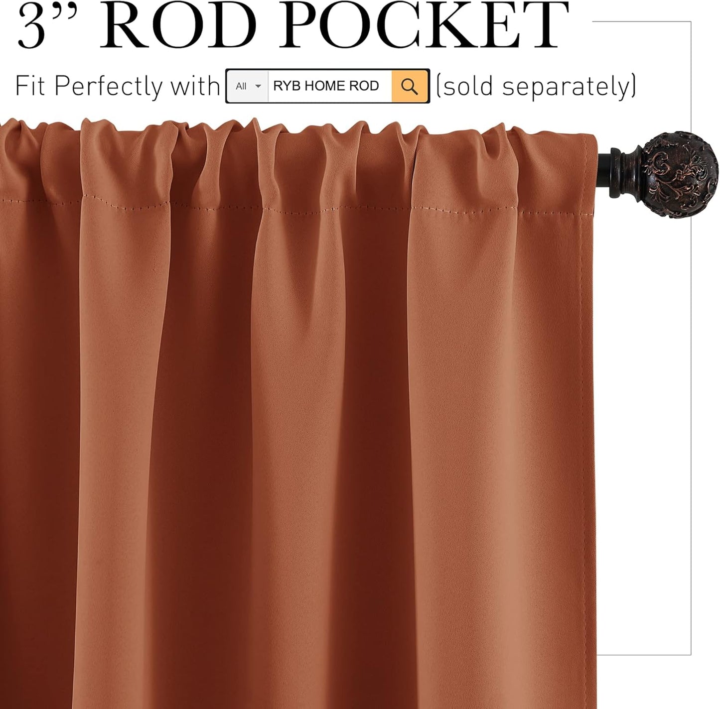 RYB HOME Bathroom Window Curtains - Super Soft Blackout Privacy Curtains for Baby Nursery Bedroom Basement Garege Workshop Kitchen Dining Living Room, W 29 x L 30, Burnt Orange, 2 Pcs