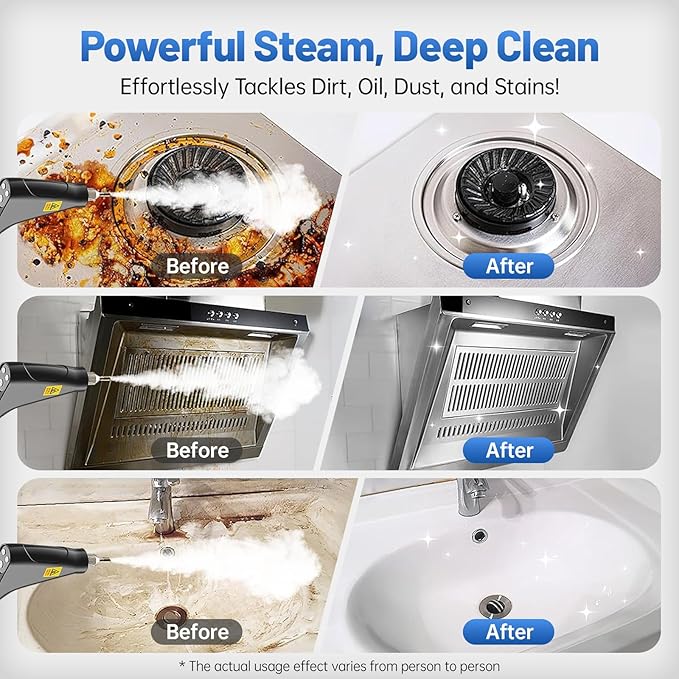Pressurized Handheld Steam Cleaner, Portable Steamer for Cleaning with 1.2L Large Tank, 15s Fast Heat-Up, 6-Level Adjustable, Powerful Steam Cleaner for Home, Car, Kitchen, Tile, Grout(White)