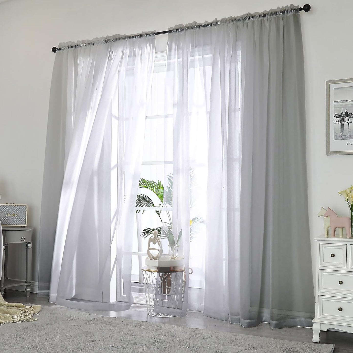 Chyhomenyc Sheer Grey Curtains 84 inches Long 2 Panels Set, Lightweight Solid Elegant Window Curtain Panels/Drapes/Treatment for Bedroom Living Room (42 X 84 Inches, Charcoal Grey)