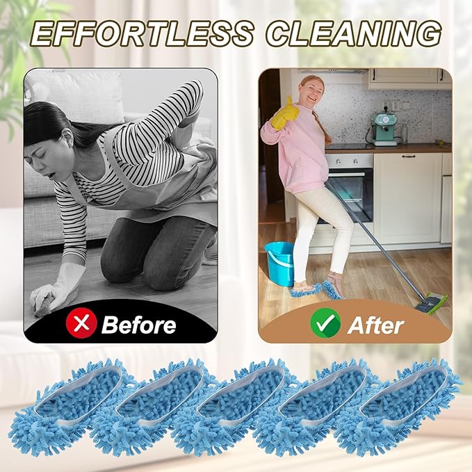 uxcell 4 Pcs Mop Slippers, Mop Socks Microfiber Shoe Cover Washable Mopping Slippers for Floor Cleaning Office & Home Use Women Men, White Trim, Blue