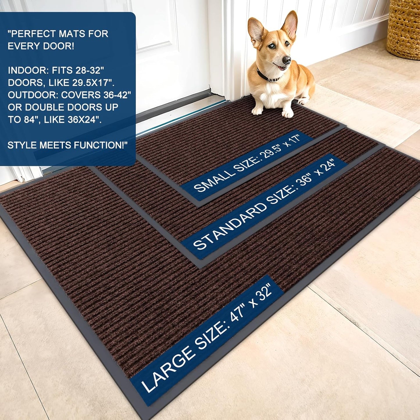 OLANLY Front Door Mat Indoor Outdoor Entrance, Waterproof Heavy Duty Doormat, Fade Resistant, Low Profile, Easy Clean Patio Porch Welcome Floor Mats for Entry, 36x24, Brown