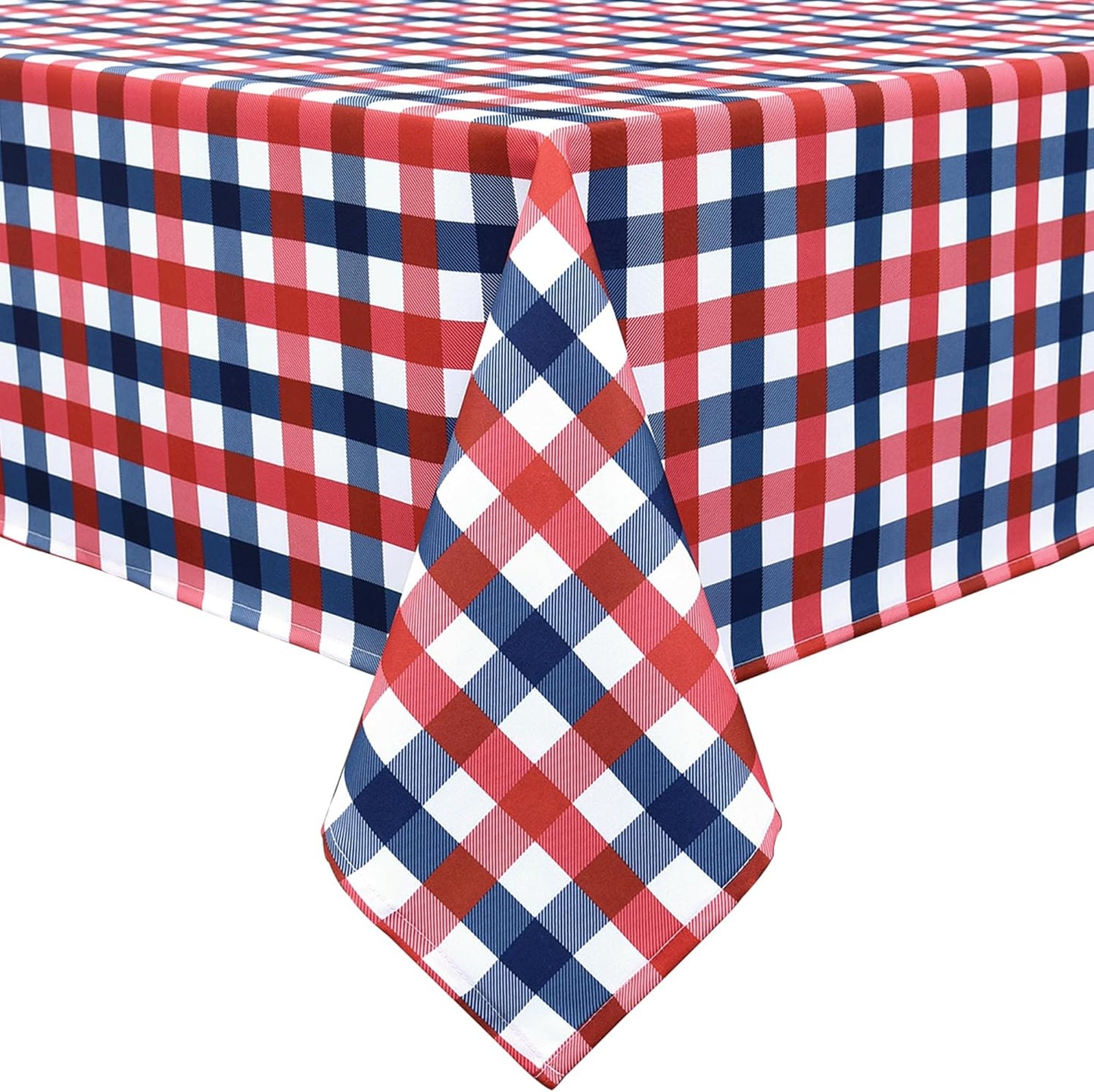 Patriotic Party Plaid Tablecloth Fabric - Rectangular 58x102 Inch Water Resistant Checked Table Cloth for Indoor/Outdoor Use - Table Cover for Independence Day Memorial Day