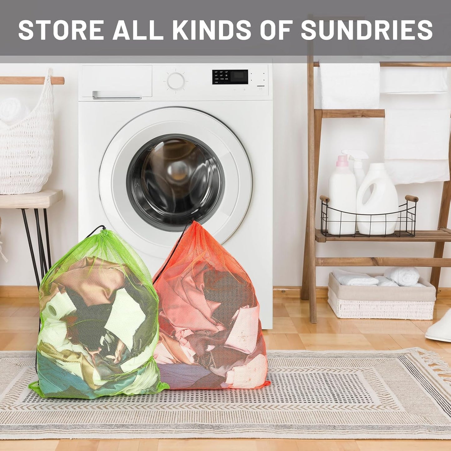 Berlune 24 Pcs Large Laundry Bag Colorful Extra Large Mesh Laundry Bag Bulk with Drawstring Heavy Duty Mesh Machine Washable Drawstring Pouch (32 * 24in)