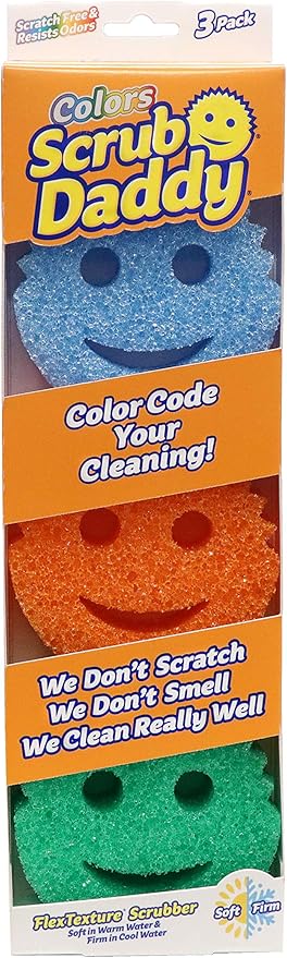 Scrub Daddy Color Sponges - Scratch-Free Multipurpose Dish Sponge Color Variety Pack - BPA Free & Made with Polymer Foam - Stain & Odor Resistant Kitchen Sponge (3 Count)
