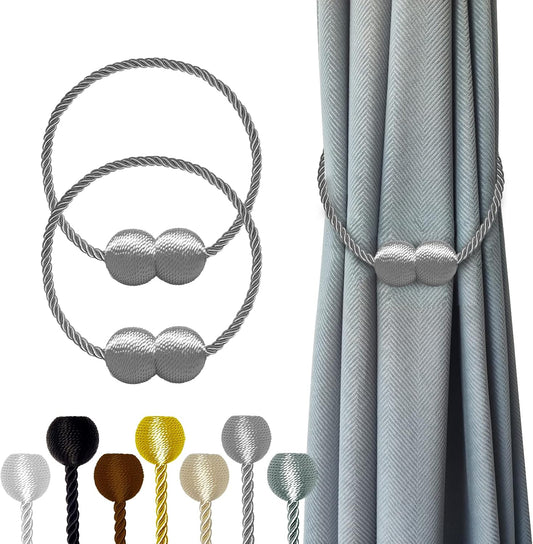 Hion Magnetic Curtain Tiebacks Grey 2pcs, Curtain Tiebacks Buckles Holdbacks Holders Hooks Clip for Home Bedroom Office Decorative Curtain