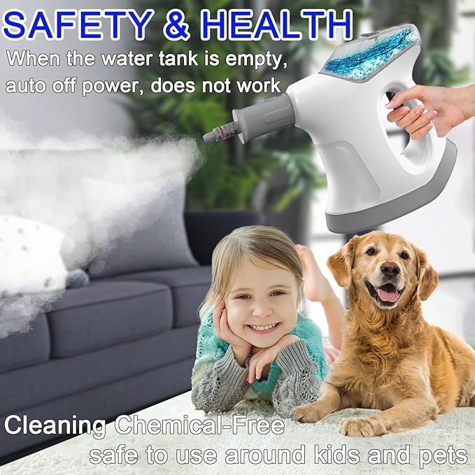 Handheld Steam Cleaner for Home, 10S Immediate Heat Hand Held Steam Cleaner, with Visualized Large Water Tank & 9 PCS Accessories & Safety Lock, for Kitchen,Couch,Floor,Window,Car (WHITE+GREY)