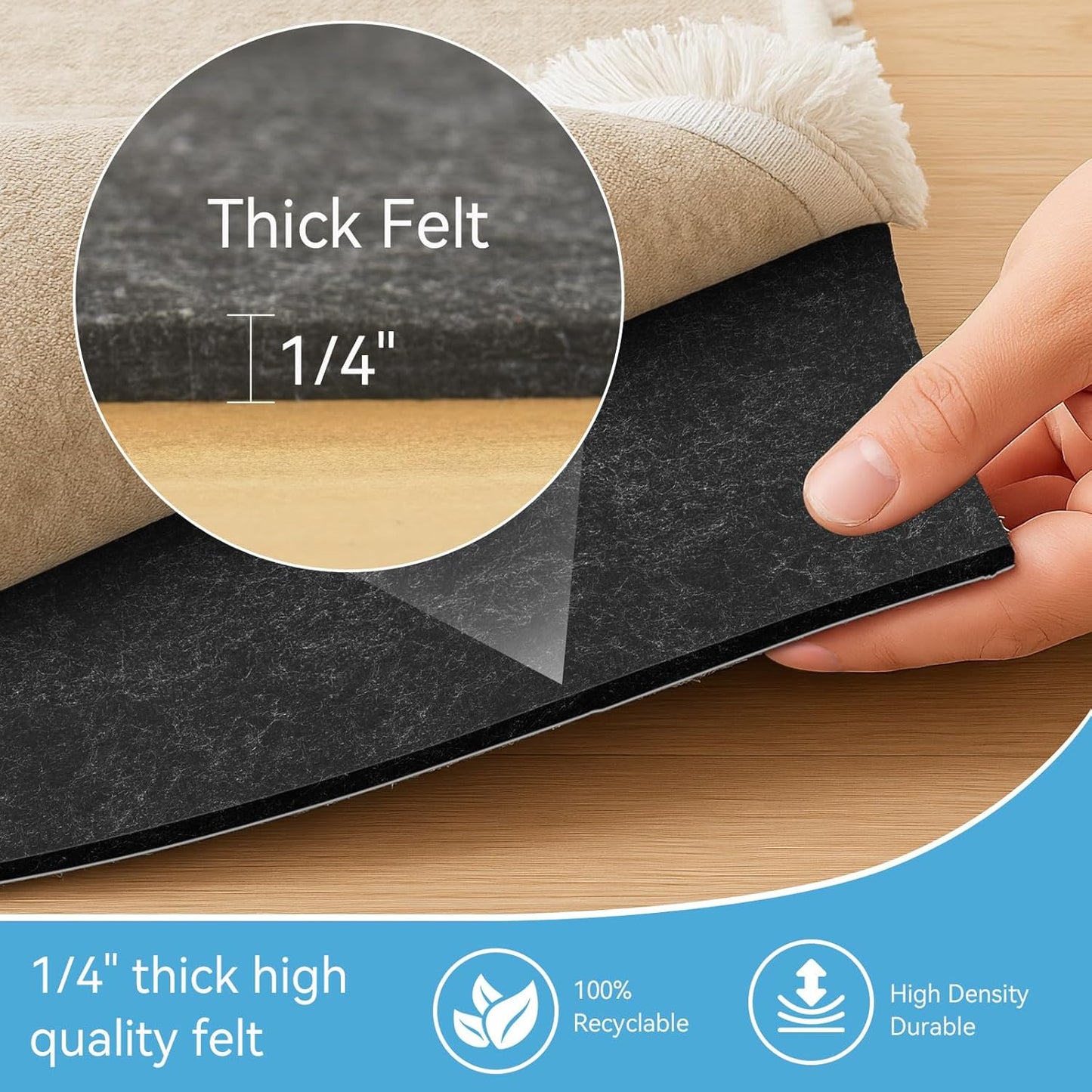 Warmstar 8x10 FT Non Slip Rug Pad,100% Waterproof Felt Rug Pad for Hardwood Floors,1/4” Thick Soft Carpet Pad with Natural Rubber Backing,Secure Grip & Floor Protection