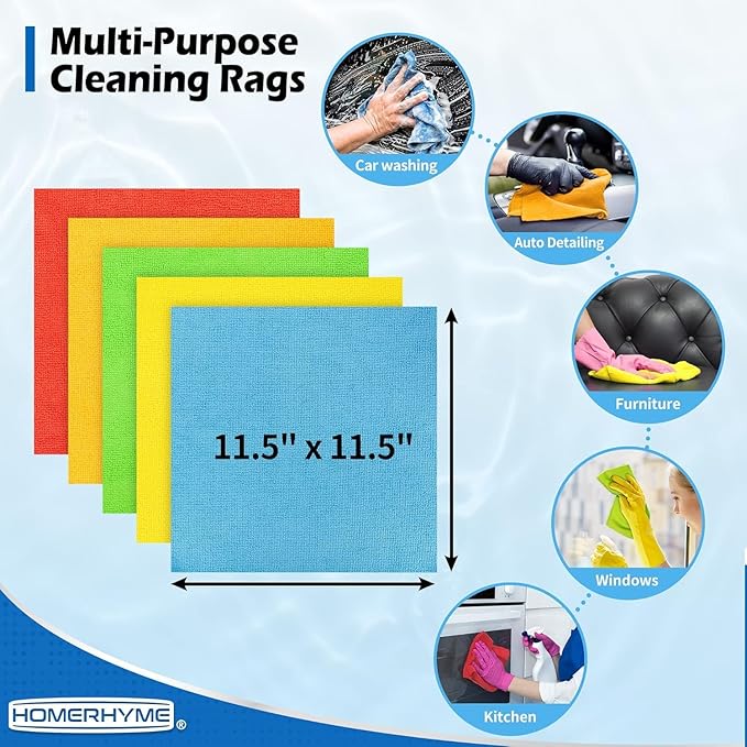 HOMERHYME Microfiber Cleaning Cloth, 200 Pack Cleaning Rags Microfiber Towel Bulk Absorbent Lint-Free Wash Cloths, All-Purpose Towels for Cars, Shop, Automotive, Garage, Home & Kitchen