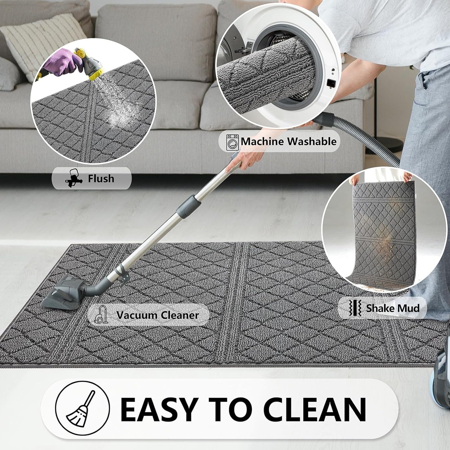 REFETONE Indoor Doormat, Front Back Door Mat 32"x40" Absorbent Rubber Backing Non Slip Door Mats, Low-Profile Resist Dirt Entrance Rugs, Machine Washable Door Rug Inside Floor Mat for Entryway, Grey