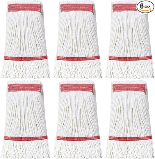 Eccliy 6 Pack Heavy Loop End Cotton String Mop Head Heavy Duty Mop Head Commercial Refills Replacement Bulk for Home Industrial Commercial Floor Cleaning (White,Red)