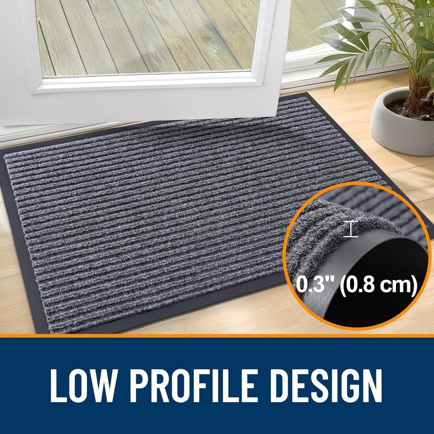 OLANLY Front Door Mat Indoor Outdoor Entrance, Waterproof Heavy Duty Doormat, Fade Resistant, Low Profile, Easy Clean Patio Porch Welcome Floor Mats for Entry, 29.5x17, Grey