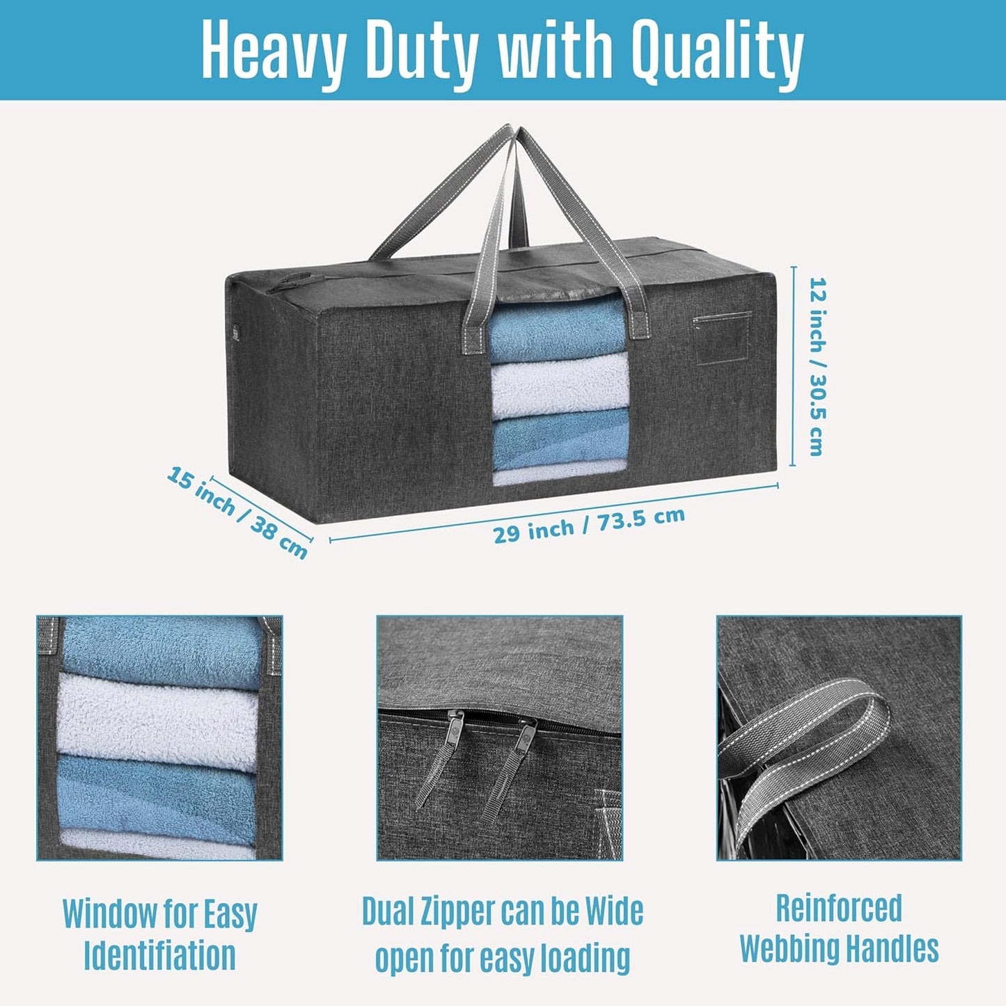 VENO 6 Pack Moving Bags Extra Large Storage Bags for College Move-In, Heavy-Duty Storage Totes, Packing Boxes, and Wardrobe Moving Supplies - Durable Laundry Bags for Clothes (Gray w/Window, 6 Pack)