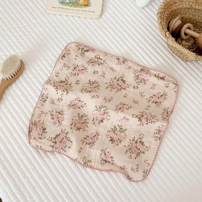BuLuTu 100% Muslin Cotton Kitchen Towels Set - Pack of 4, 11x11 Inches, Soft, Absorbent, No Shrink Kitchen Towels for Quick Wipe Dishcloths Vintage Floral Print Tea Towels Cleaning Rags