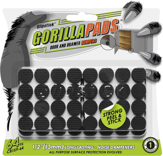 Slipstick GorillaBumperPads Premium 1/2” Rounds Adhesive Non Slip Pads/Bumpers (64 Gripper Dots) Perfect Grips for Small Items/Décor, Cabinet Stoppers, Drawer/Door Bumpers, Glass/Picture Frame Pads