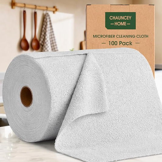 Microfiber Cleaning Cloth Roll - 100 Pack Tear Away Microfiber Paper Towels, Reusable, Washable, Scratch-Free, Kitchen Towels for Car, Home, Kitchen, Glass, Dishes (Light Grey)