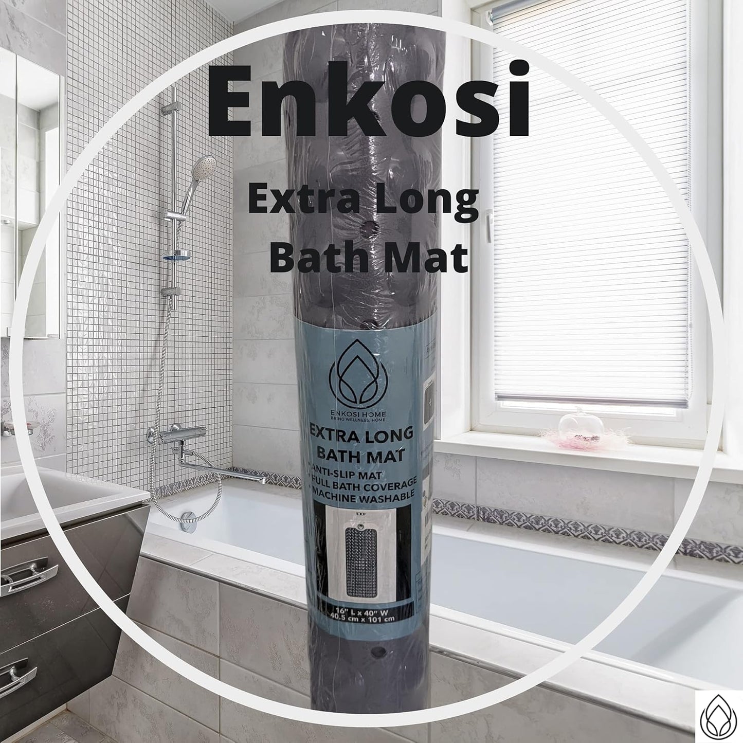ENKOSI Bath Mat - Large Non Slip Bathtub & Shower Mat - Extra Long 40 x 16 Inch Bathroom Mats for Tub Nonslip Anti Slip Bathmats (40x16 Pearl White 1-Pack)