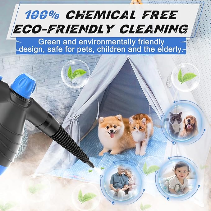 Handheld Steam Cleaner - 275°F High Temperature Fast Heating Multi-Purpose Portable Deep Steam Cleaner for All Surfaces With 9pcs Accessories, 100% Chemical-Free Steamer for Cleaning Home Car Grout