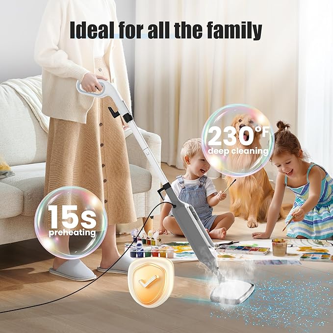 12 in 1 Steam Mop, Detachable Handheld Steam Cleaner for Home, 23FT Cord, for Hardwood Floor Cleaning, Tile, Carpet, Furniture, Clothes, Windows, Grey