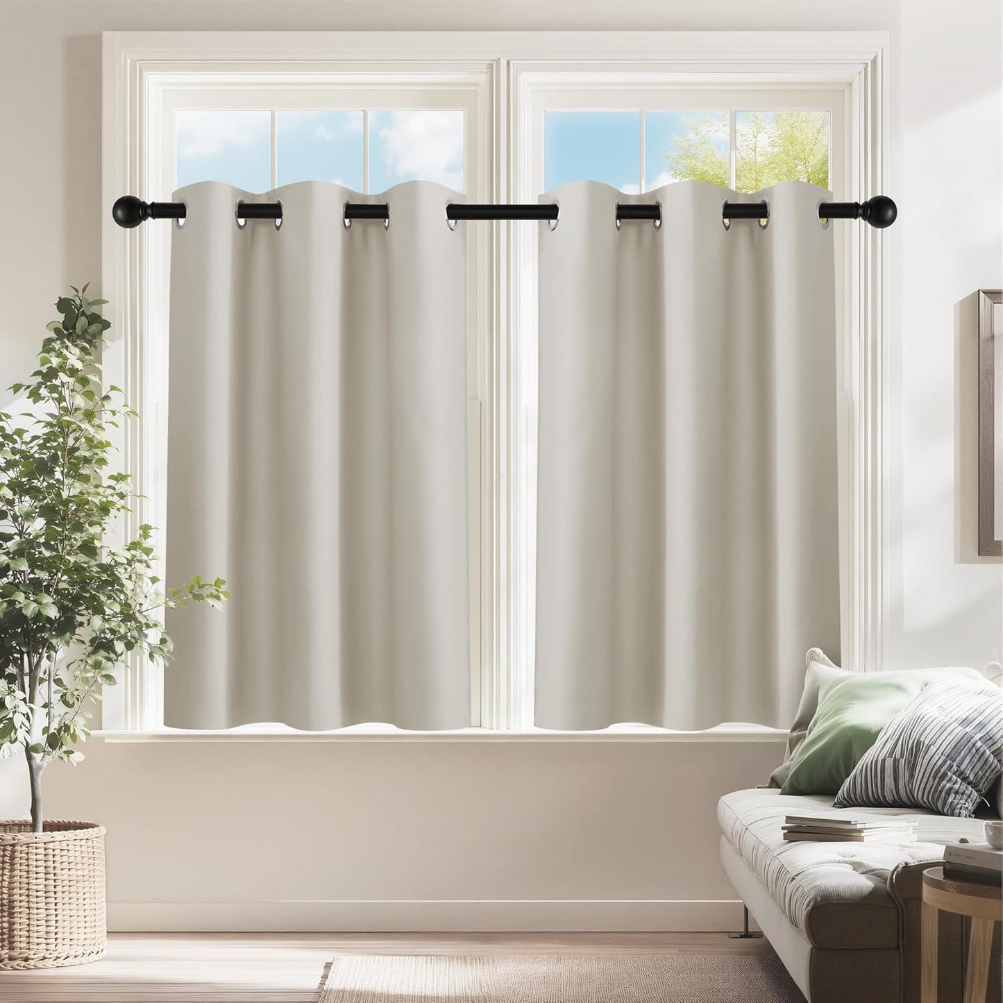 PONY DANCE Cream RV Curtains for Camper Windows, Small Windows Shades Thermal Insulated Privacy Drapes for Classroom Bathroom Laundry(2 Panels, W 42 x L 36 inches)