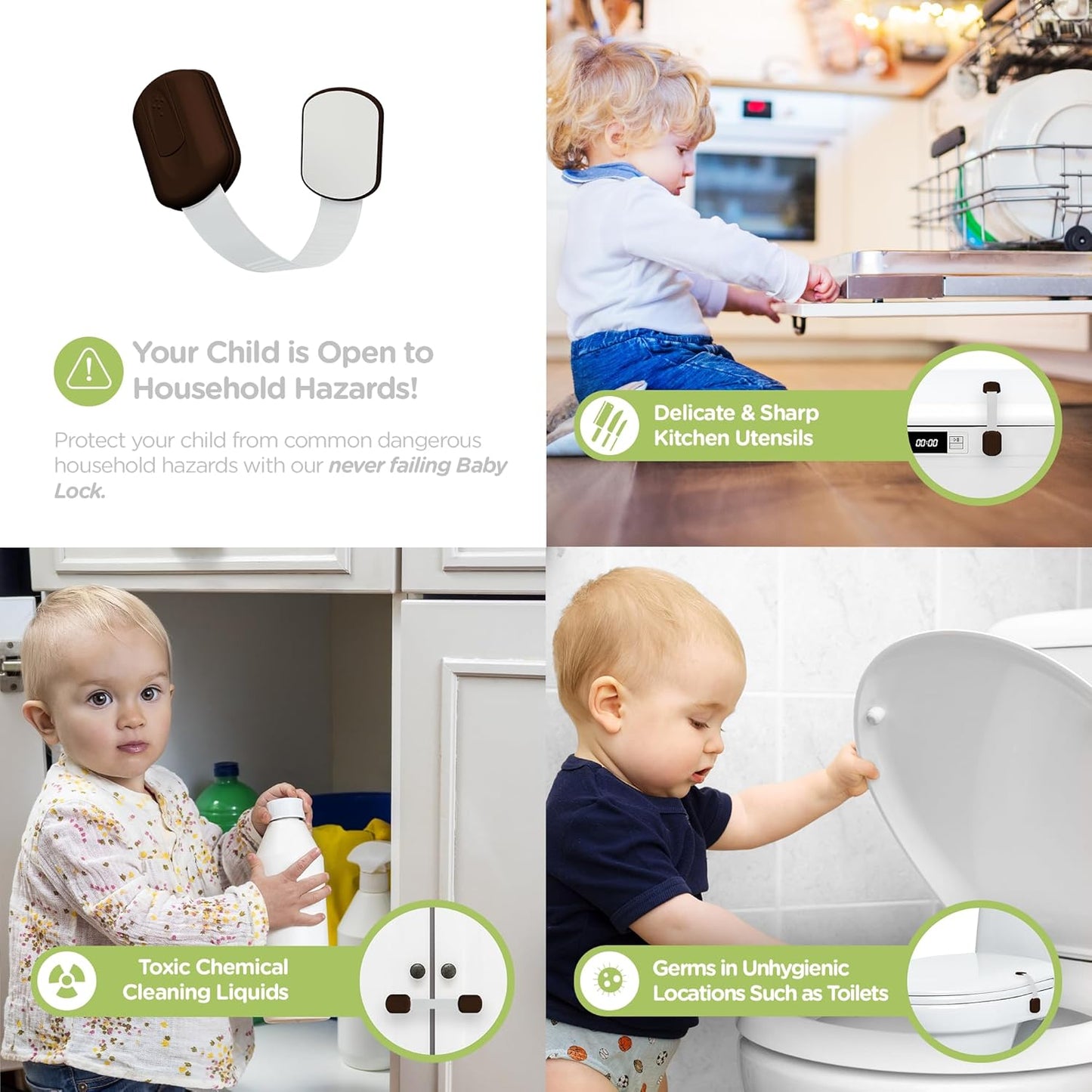 SKYLA HOMES Baby Locks (8-Pack) Child Safety Cabinet Proofing - Safe Quick and Easy 3M Adhesive Cabinet Drawer Door Latches No Screws & Magnets Multi-Purpose for Furniture Kitchen Ovens Toilet Seats