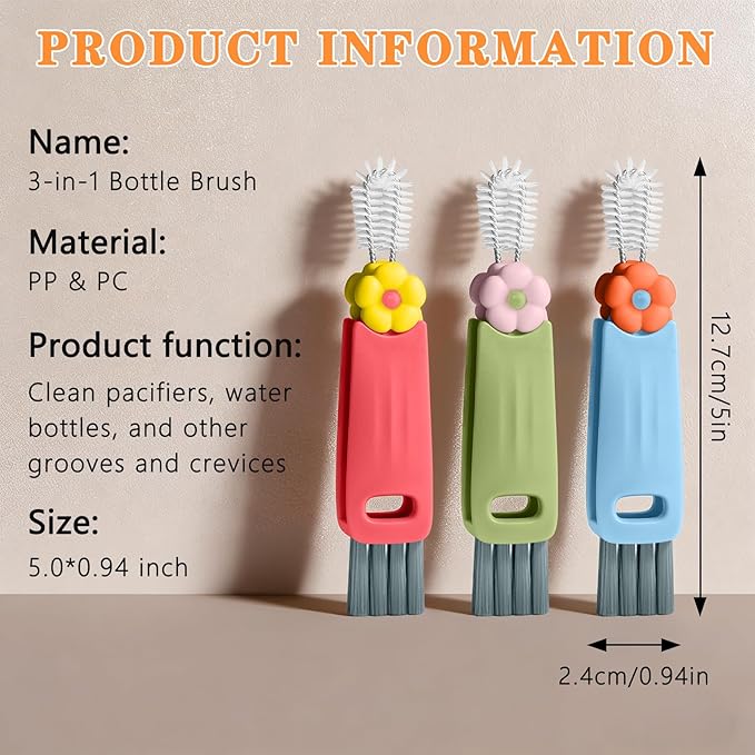 Vanjua 3 in 1 Cup Lid Gap Cleaning Brush Set, Multifunctional Bottle Cleaning Brush, Cup Lid Gap Cleaner, Home Kitchen Crevice Brush Tools (3 Pack)