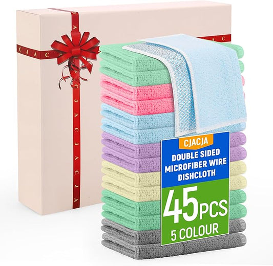 Double Side Non Scratch Wire Dishcloth 45pcs-Multipurpose Wire Dishwashing Rags Wire Mesh Cleaning Cloth,Kitchen Towels and Dishcloths Sets Microfiber Cloth for Cleaning Pans Sinks & Cookware
