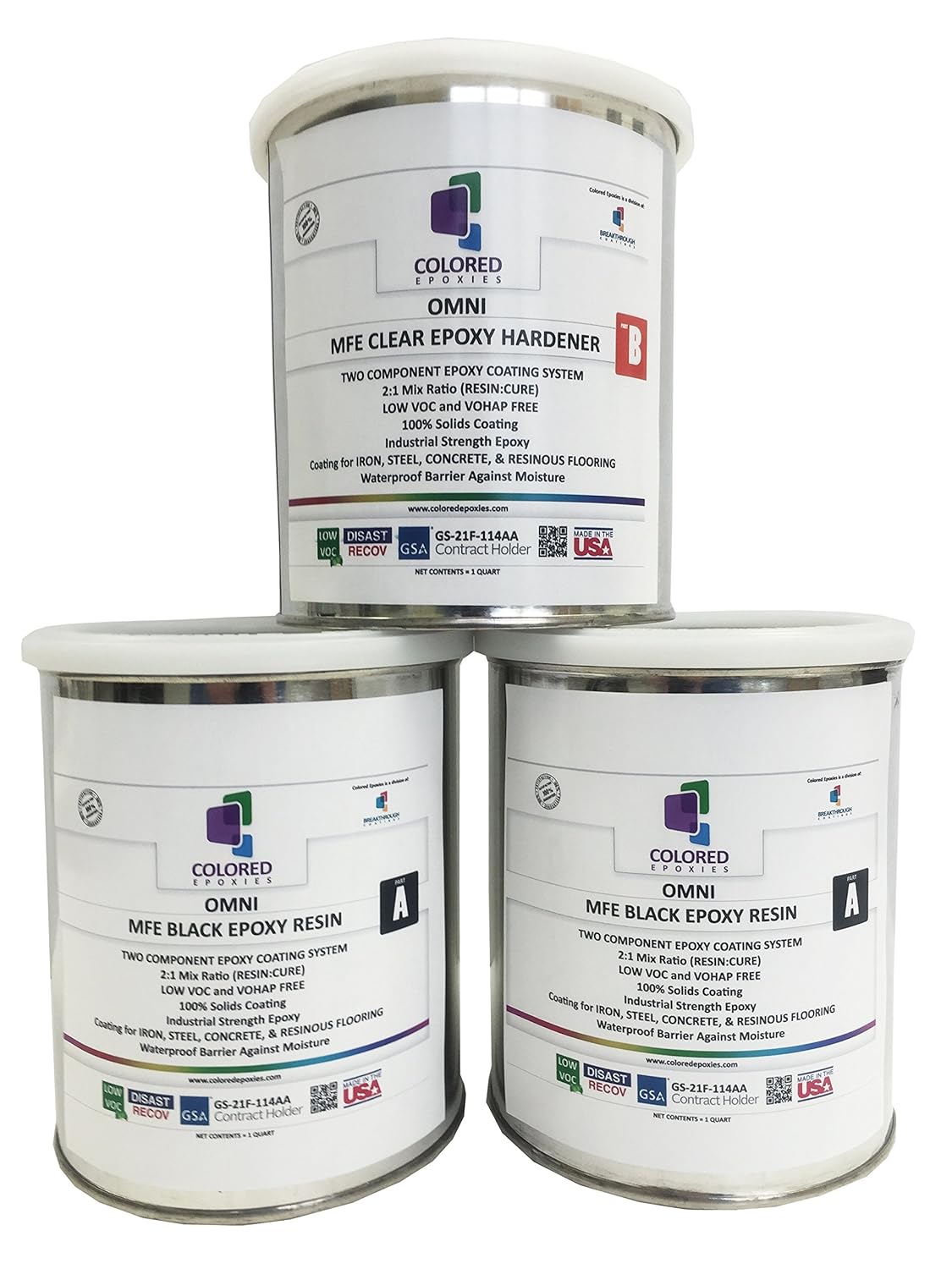 Coloredepoxies 10005 Black Epoxy Resin Coating Made with Beautiful and Vibrant Pigments, 100% Solids, for Garage Floors, Basements, Concrete and Plywood. 3 Quart Kit
