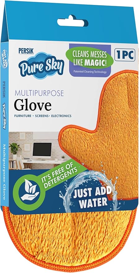 persik Pure-Sky Microfiber Glove Dusting Mitt - Just Add Water No Detergents Needed - Ultra Microfiber Cleaning Cloth Glove - Use for Cleaning Furniture, Home - 2 Pack