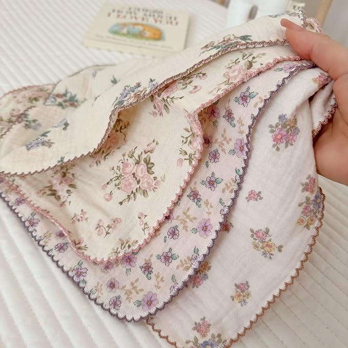 BuLuTu 100% Muslin Cotton Kitchen Towels Set - Pack of 4, 11x11 Inches, Soft, Absorbent, No Shrink Kitchen Towels for Quick Wipe Dishcloths Vintage Floral Print Tea Towels Cleaning Rags