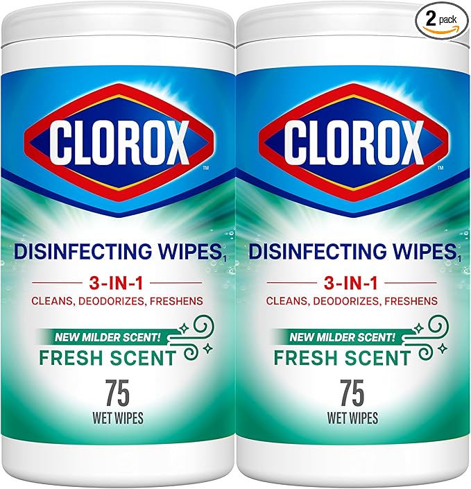 Clorox Disinfecting Wipes, Bleach Free Cleaning Wipes, Fresh, 75 Count (Package May Vary) (Pack of 2)