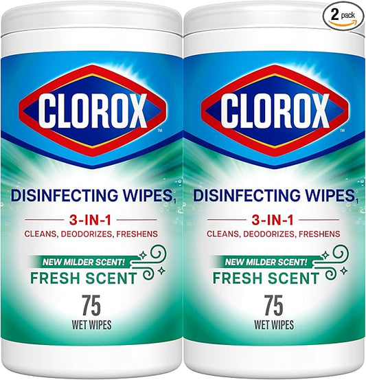 Clorox Disinfecting Wipes, Bleach Free Cleaning Wipes, Fresh, 75 Count (Package May Vary) (Pack of 2)