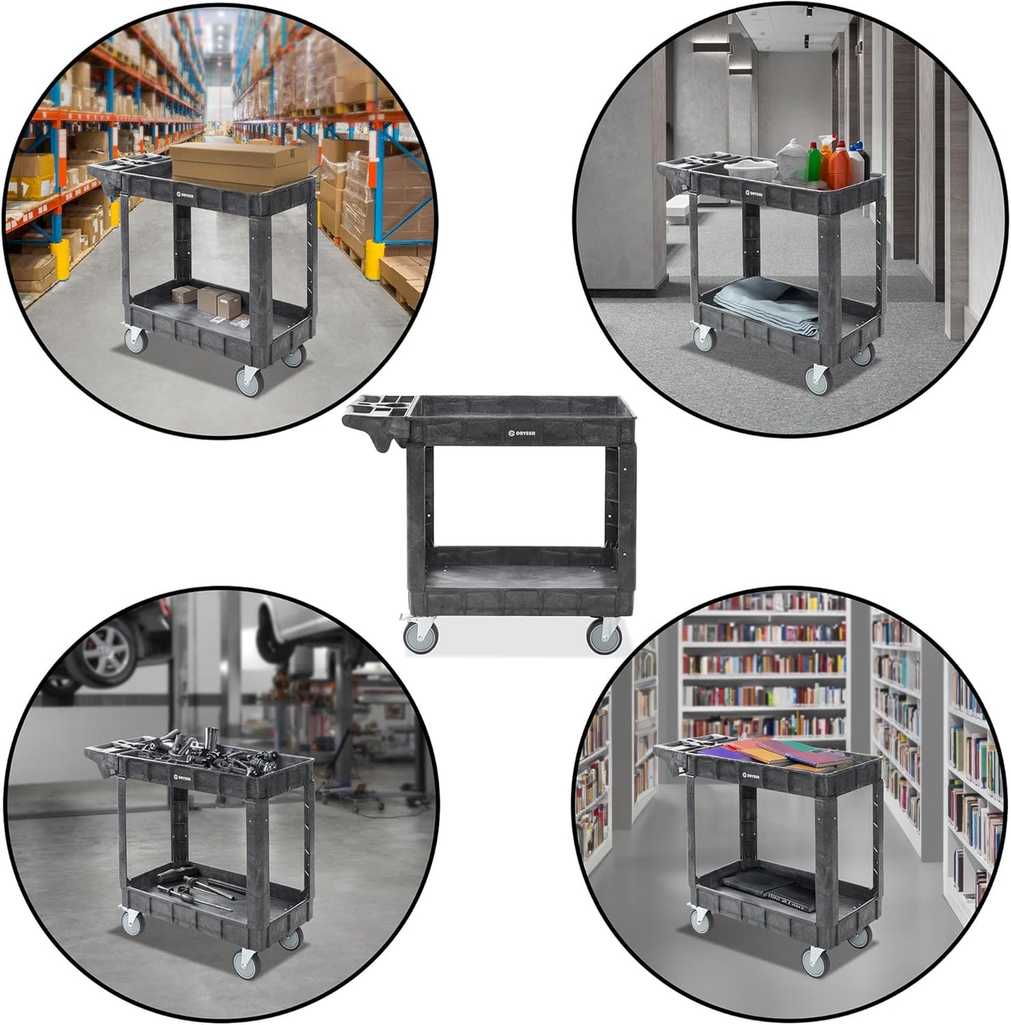 Dryser Utility Cart with Wheels, 40" x 17" Heavy Duty 550 lb. Capacity with Shelves - 2 Tier Rolling Cart with Four 5" Swivel Casters for Warehouse, Garage, Cleaning