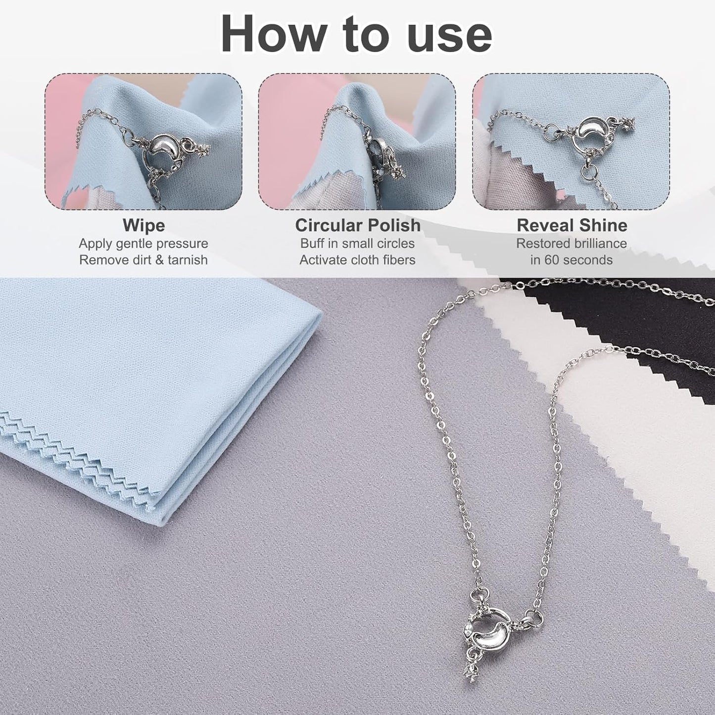 MECCANIXITY Jewelry Polishing Cloth 11.8x11.8 Inch Silver Polish Cleaning Cloths Jewelry Cleaner Remove Tarnish for Gold, Rings, Necklaces, Diamond, Bracelets, Pack of 2 (Black)