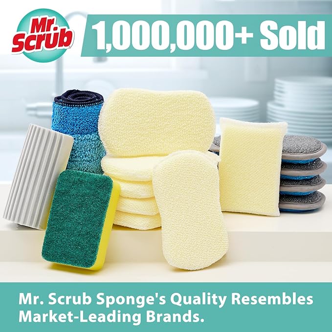 Sponges Kitchen Scrub Dish Sponge Scouring Pad, 12 Pack Cleaning Brush Scrubber Supplies for Soap, Dishwashing Dinnerware Sets Pan Pot Glass Dishwasher Sink Bathroom Towels Cloth Rags Holder