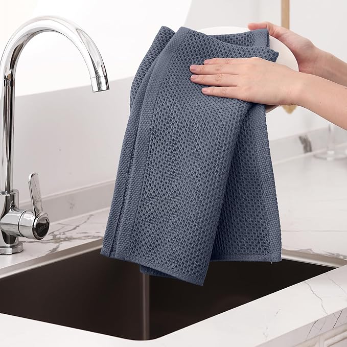 Homaxy 100% Cotton Oversized Waffle Weave Kitchen Dish Towels, 3-Pack Ultra Soft Absorbent Dish Towels, Quick Drying Cleaning Towels, 20 x 28 Inches, Dark Grey
