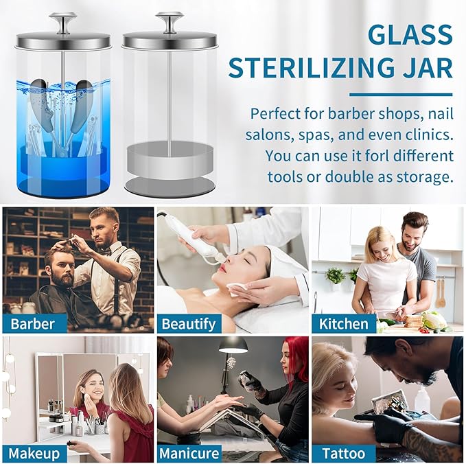 Nail Tool Disinfectant Jar - 21Oz Glass Sterilizer with Removable Strainer Tray - for Manicure & Barber Supplies Storage and Organization Disinfectant Jar