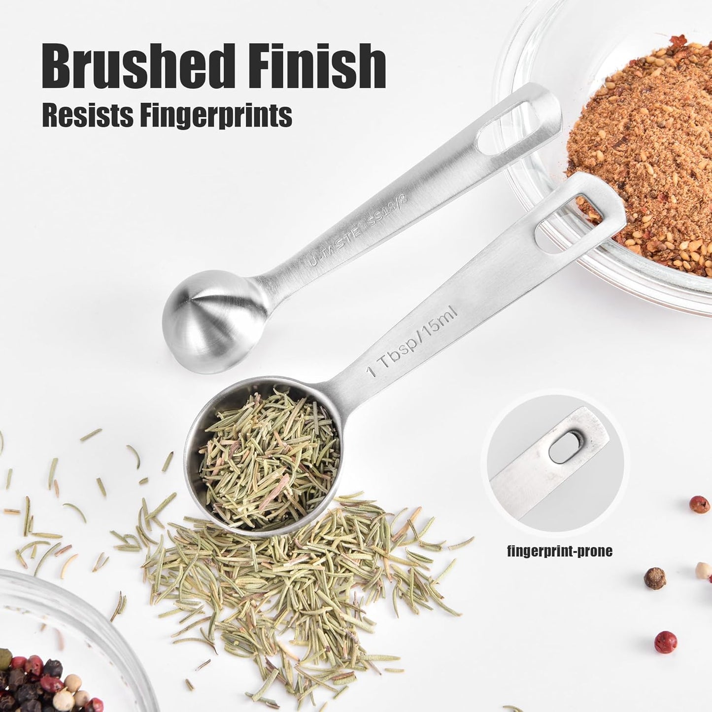 Doosu Measuring Spoons Set of 9-18/8 Stainless Steel Heavy Duty Teaspoons Tablespoons with Engraved Metric & US Measurements, Metal Measure Spoon for Dry and Liquid Ingredients, Dishwasher Safe