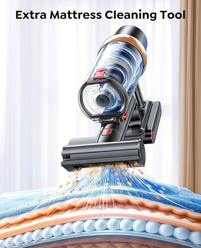 Cordless Vacuum Cleaner, 650W 55KPA 70Mins Vacuum Cleaners for Home, Upgraded Stick Vacuum with Extra Mattress Cleaning Tool, Self-Standing, Anti-Tangled Vacuum Cordless for Pet Hair/Floors/Carpets