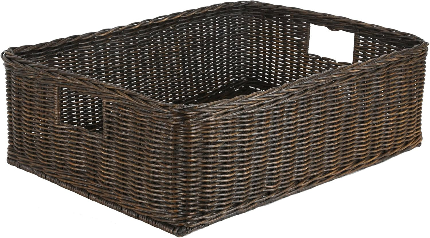 The Basket Lady Under The Bed/Basic Wicker Storage Basket, Extra Large, 25 in L x 19.5 in W x 8 in H, Antique Walnut Brown