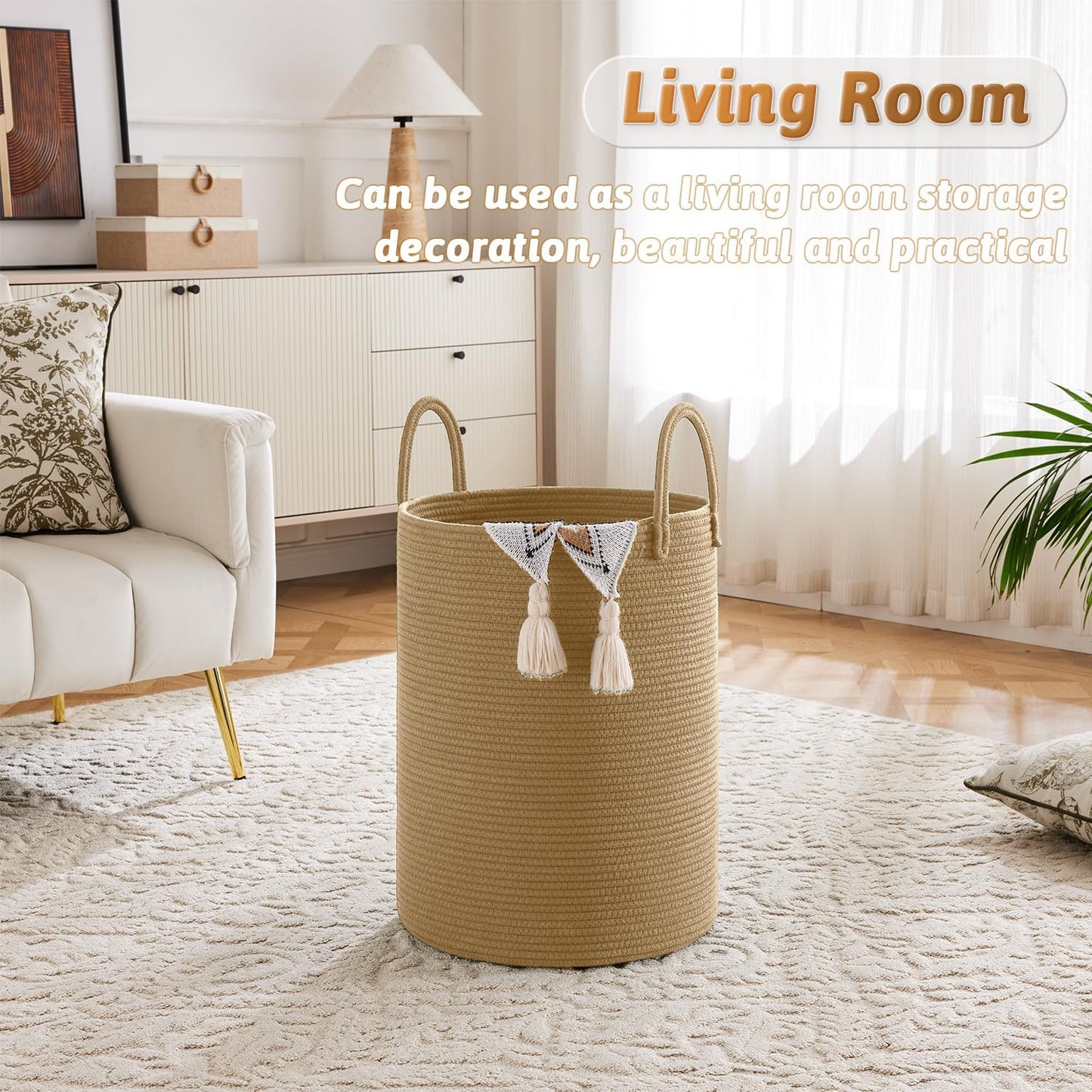 Laundry Basket,Woven Cotton Rope Laundry Hamper,80L for Decorative Storage of Dirty Clothes,Toys and Blankets in Bathroom,Baby Room and Living Room