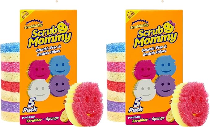 Scrub Daddy Scrub Mommy Kitchen Sponges for Dishes & Wiping Spills - Dual-Sided Dish Scrubber Sponge for Cleaning - Multi-Colored Bulk Pack - Stain & Odor Resistant (5 Count) (Pack of 2)